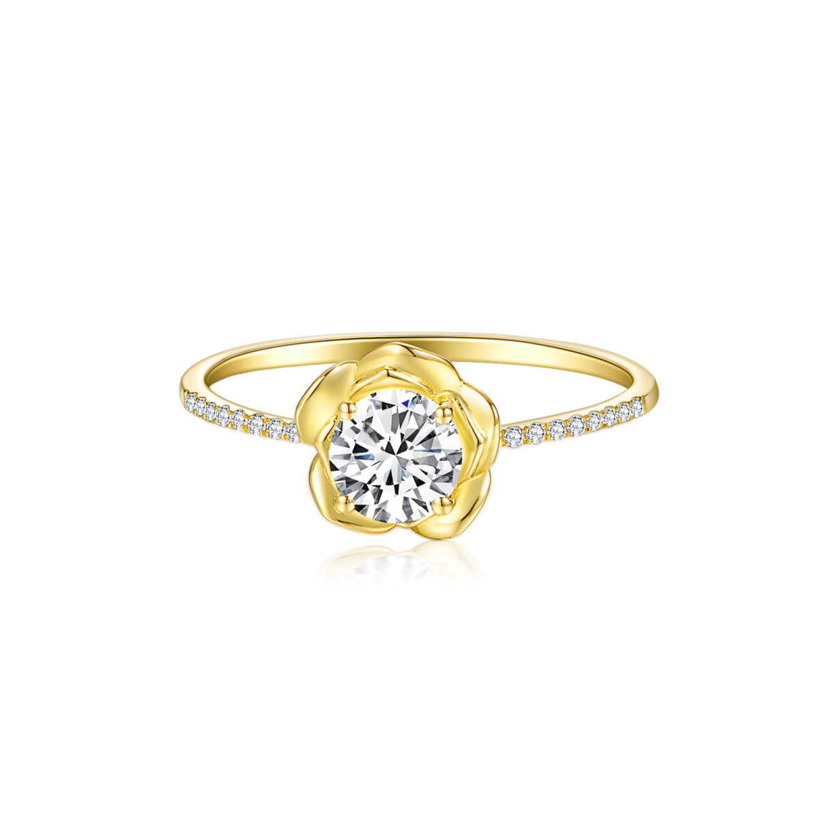 14K Gold Rund Moissanit Rose Ring-1