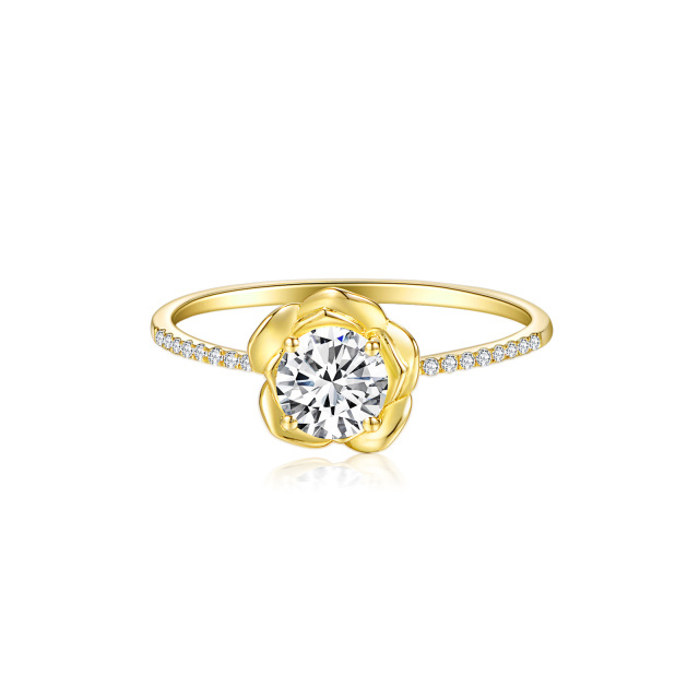 Anillo de oro de 14 quilates redondo Moissanite Rose-0