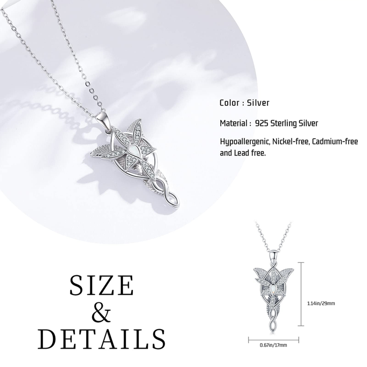 Sterling Silver Opal Celtic Knot & Cross Arwen Evenstar Pendant Necklace-6