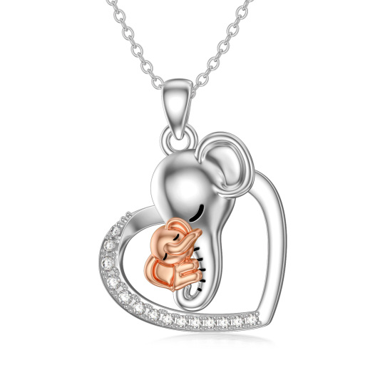 Sterling Silver Cubic Zirconia Elephant & Heart Charm Necklace for Women