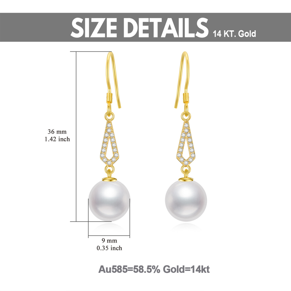 Boucles d'oreilles pendantes en or 10K avec diamants et perles-5