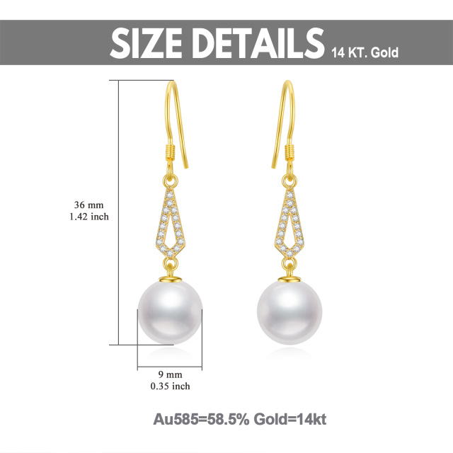 Boucles d'oreilles pendantes en or 10K avec diamants et perles-4