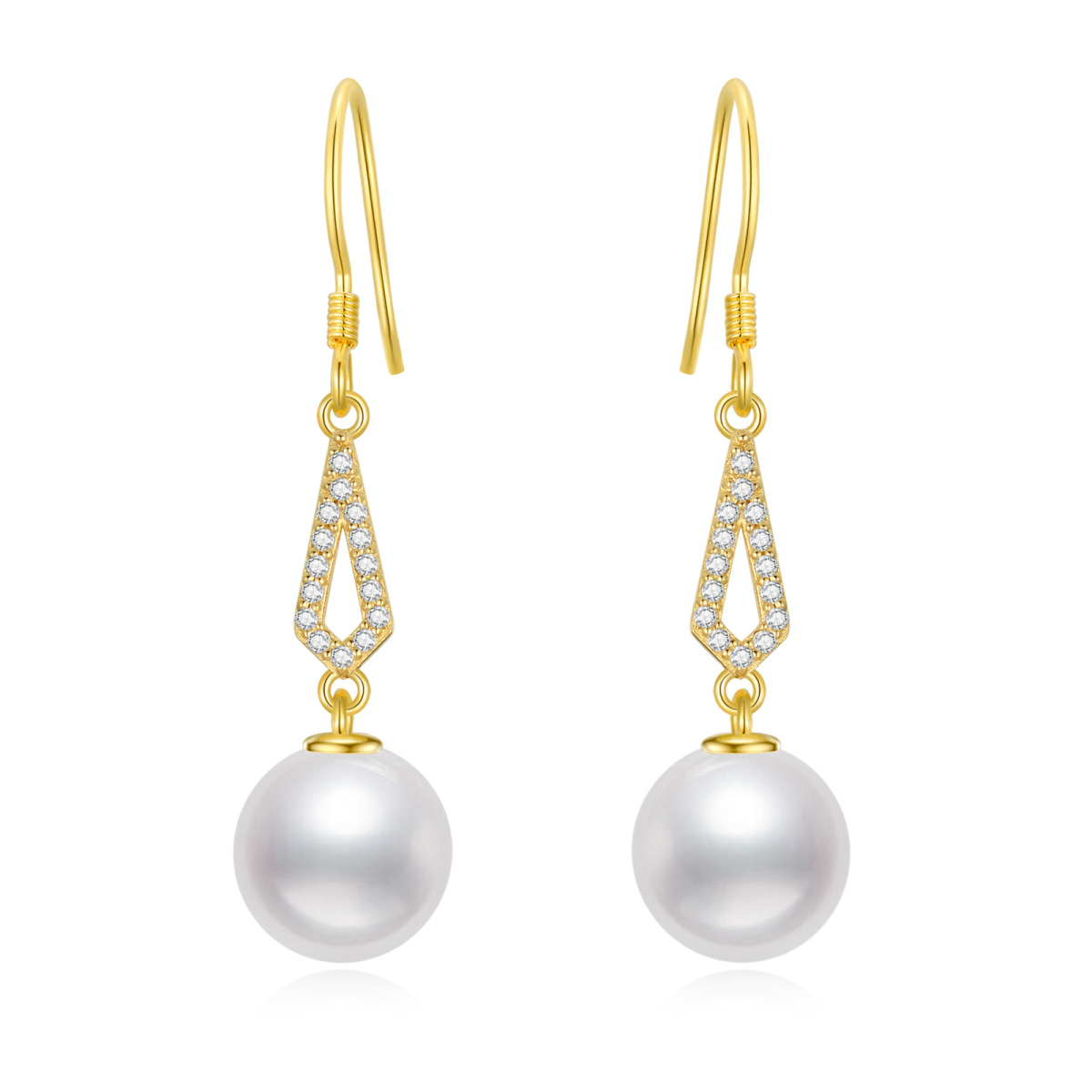 Boucles d'oreilles pendantes en or 10K avec diamants et perles-1