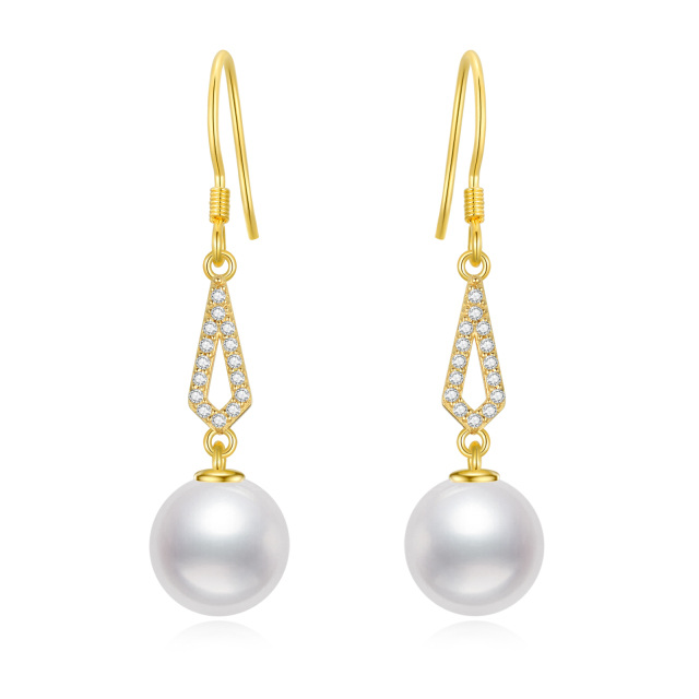 Boucles d'oreilles pendantes en or 10K avec diamants et perles-0