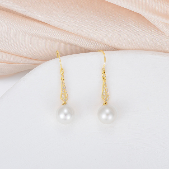 Boucles d'oreilles pendantes en or 10K avec diamants et perles-2