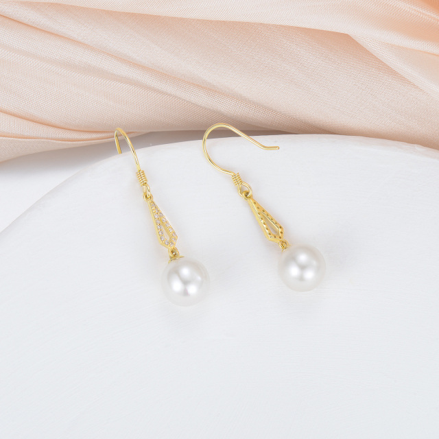 10K Gold Diamond & Pearl Drop Earrings-3
