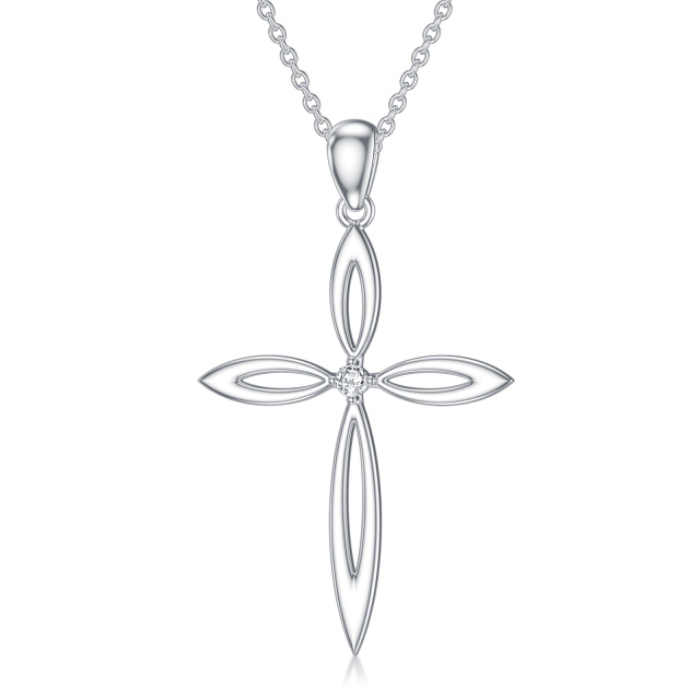 Collier en argent sterling avec pendentif croix en zircone cubique ronde-0