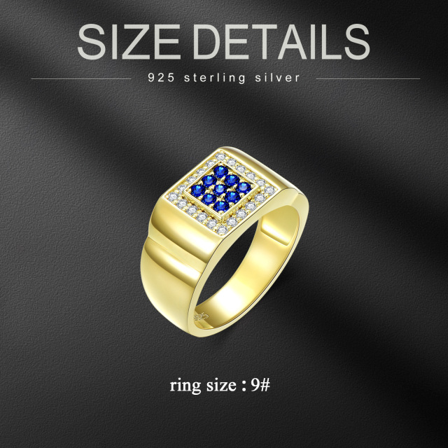 Conjunto de ouro 10K criado anel de safira com zircão para homens-4
