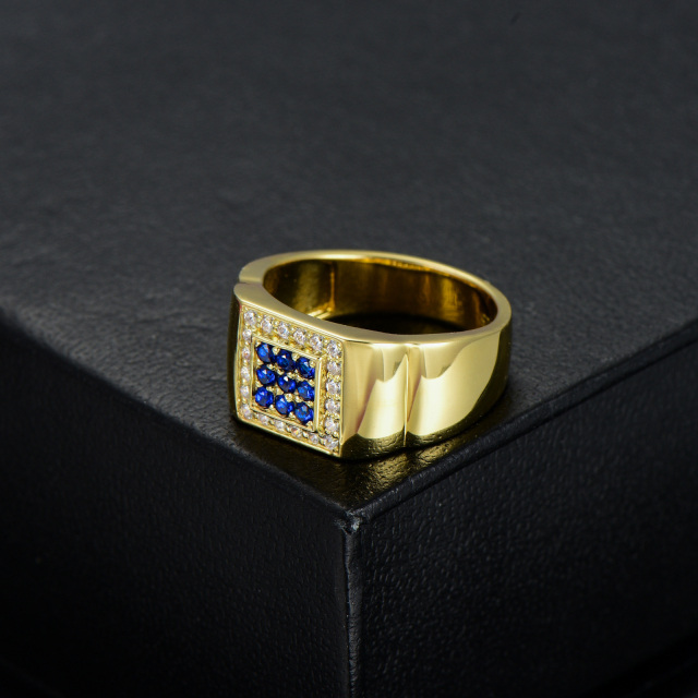 Conjunto de ouro 10K criado anel de safira com zircão para homens-3