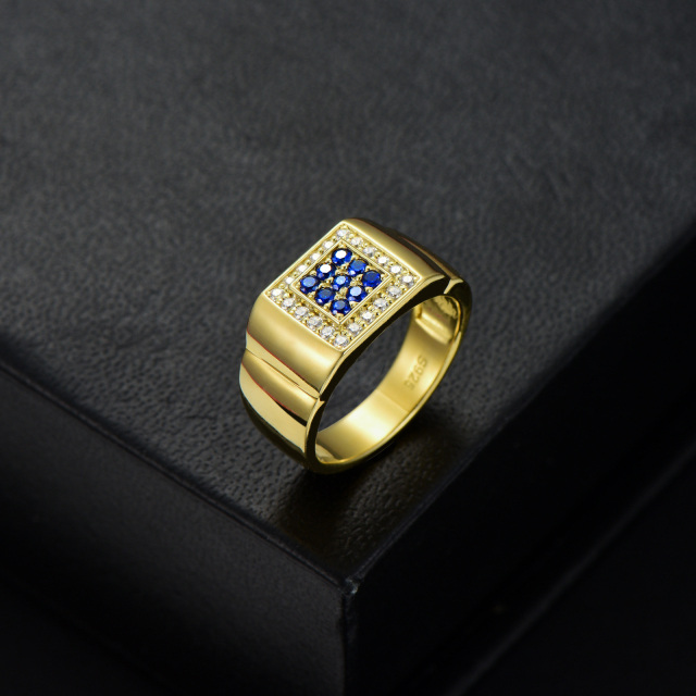 Conjunto de ouro 10K criado anel de safira com zircão para homens-2