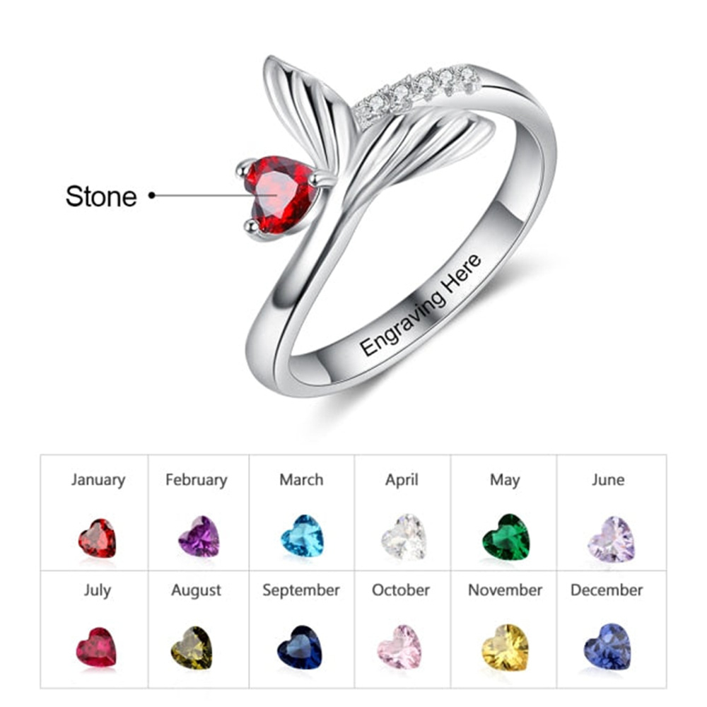 10K White Gold Zircon Mermaid Tail Birthstone Ring-4