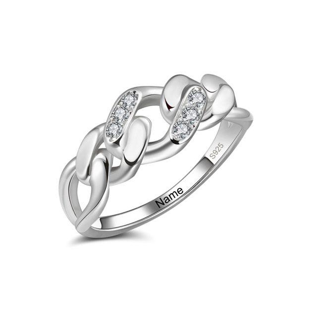 Sterling Silver Circular Shaped Lab Created Diamond Personalized Engraving Ring-2