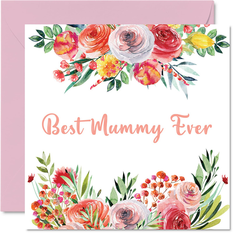 Tarjeta de felicitación floral personalizada con la mejor mamá de todos los tiempos, gracias, cumpleaños del Día de la Madre para mamá