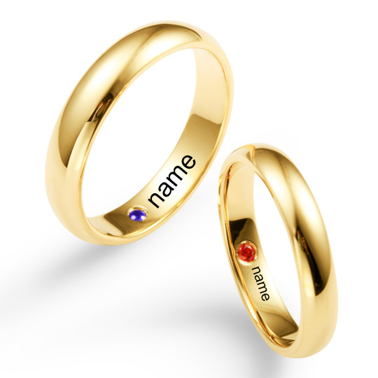 10K Gold Cubic Zirconia Personalized Birthstone Engraving & Couple Couple Rings