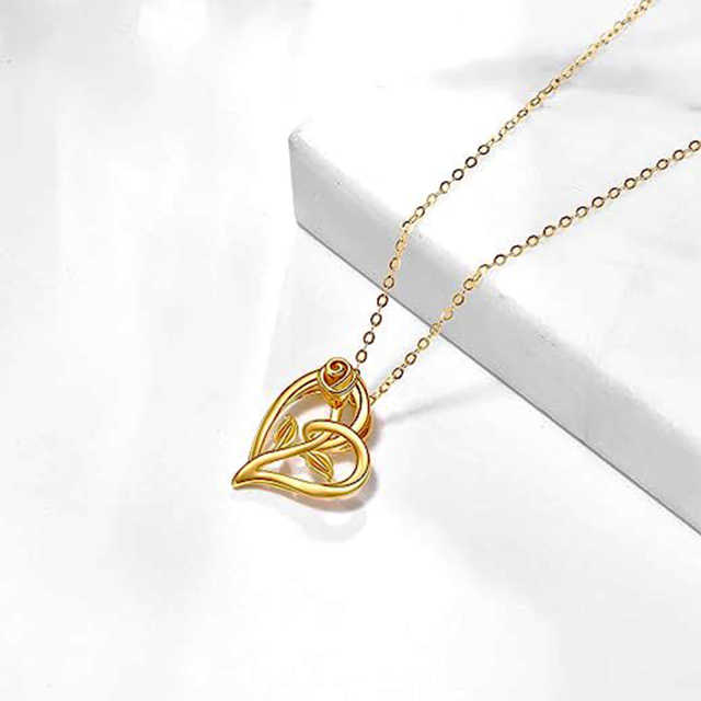 14K Gold Rose Pendant Necklace-3