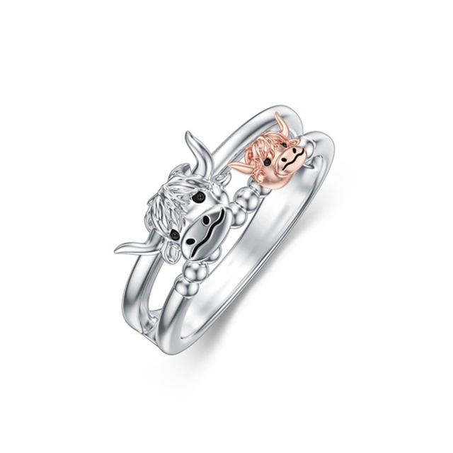 Zweifarbiger Ring aus Sterlingsilber mit personalisierter Gravur „Highland Cow“-0