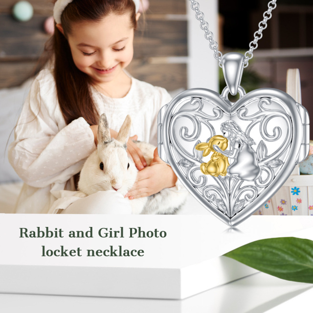 Sterling Silver Two-tone Rabbit Personalized Photo Locket Necklace-3