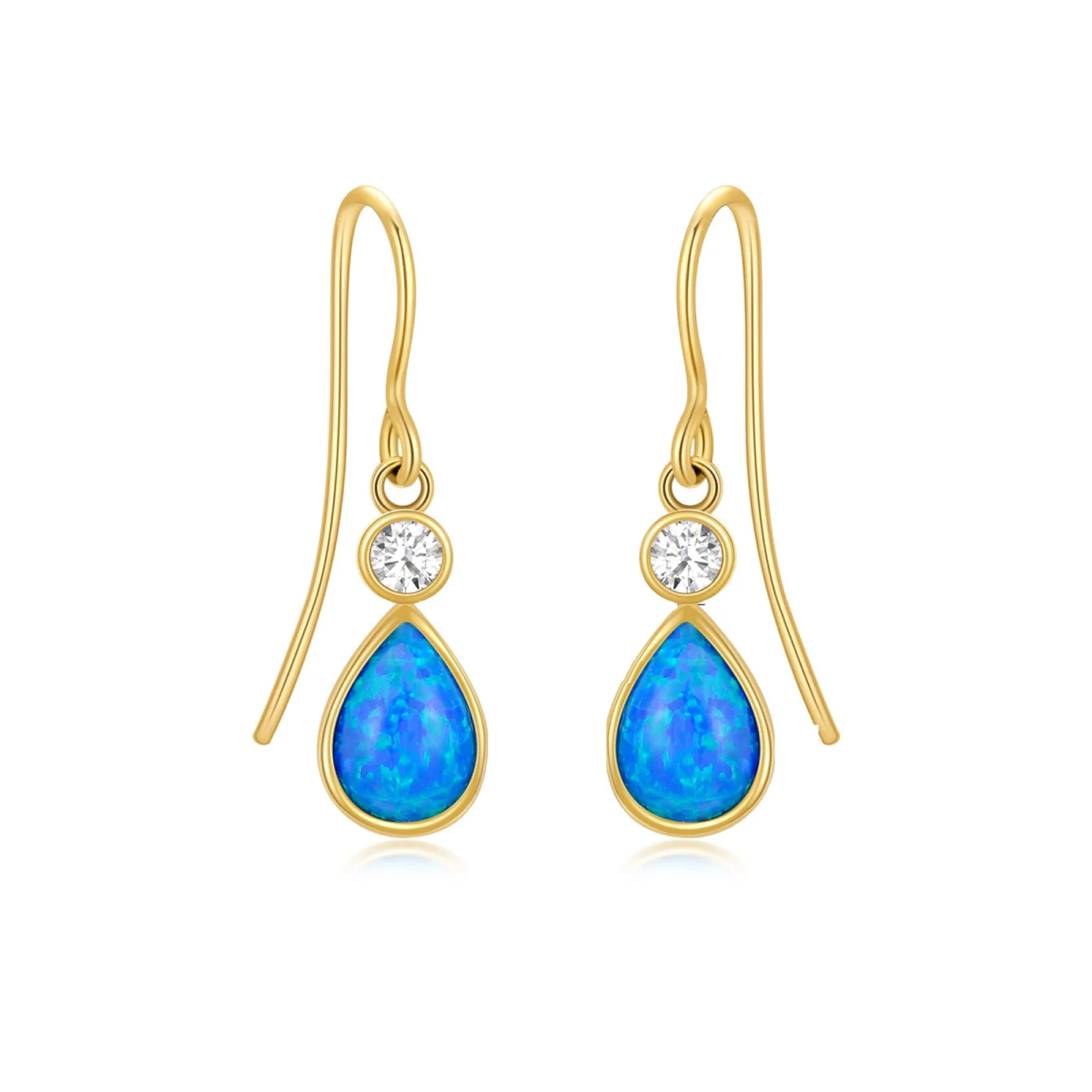 14K Gold Pear Shaped Opal Drop Earrings-1