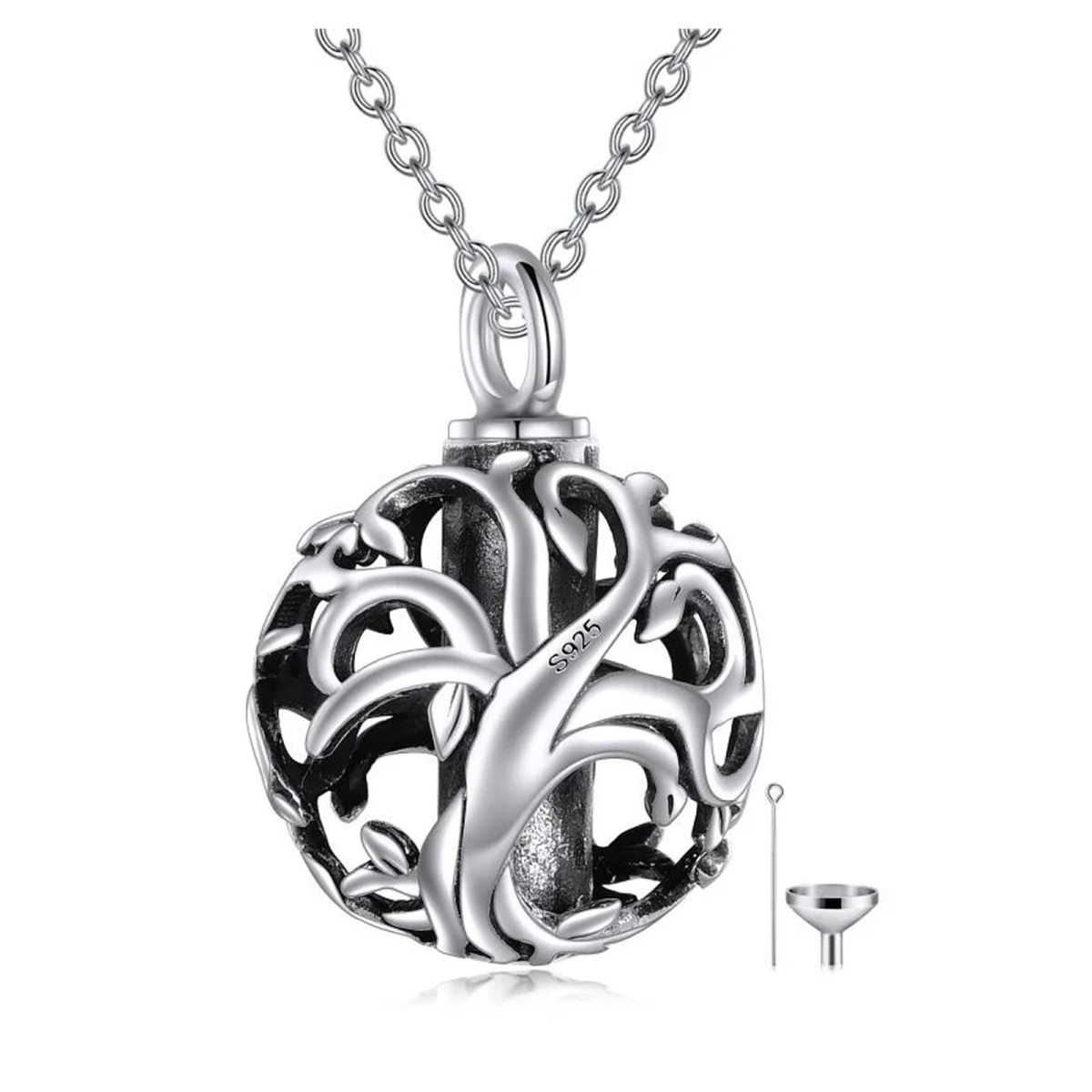 Sterling Silver Tree Of Life Ball Urn Necklace for Ashes-1