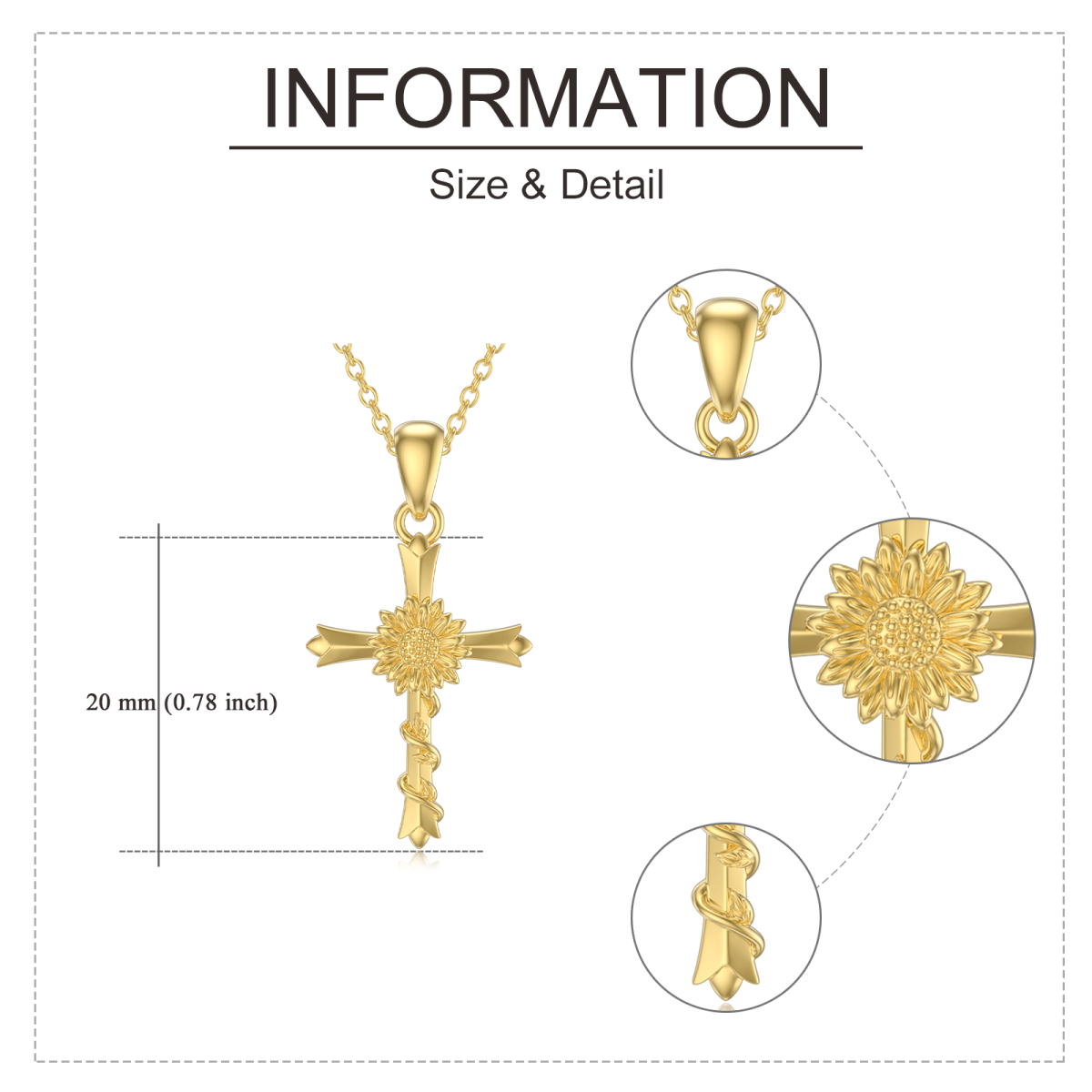 14K Gold Sunflower & Cross Pendant Necklace-5