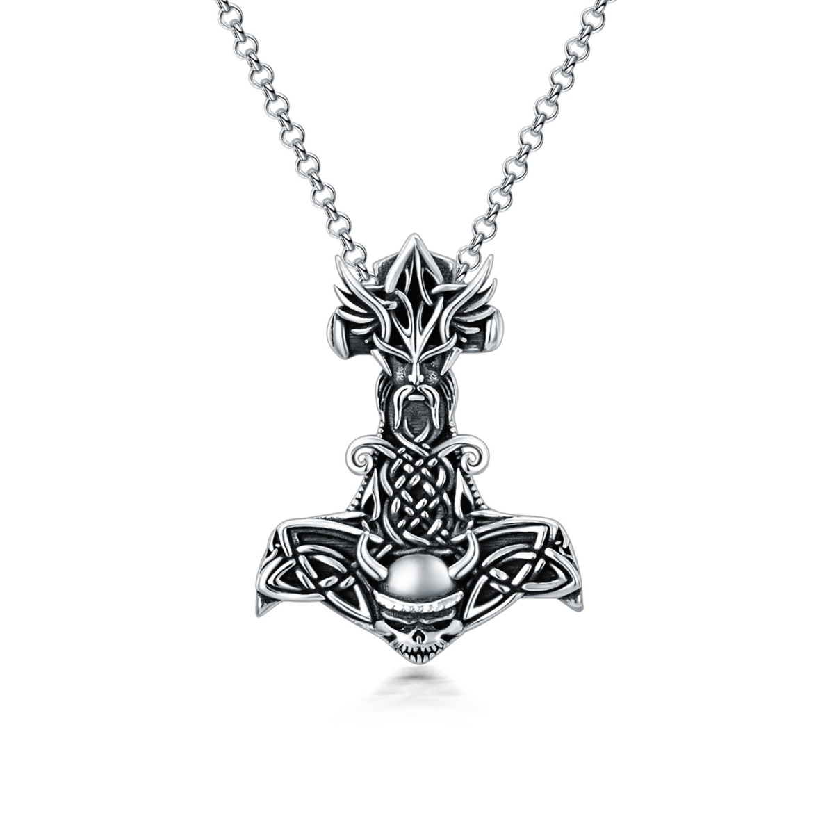 Sterling Silver with Black Plated Thor's Hamme Urn Necklace for Ashes for Men-1