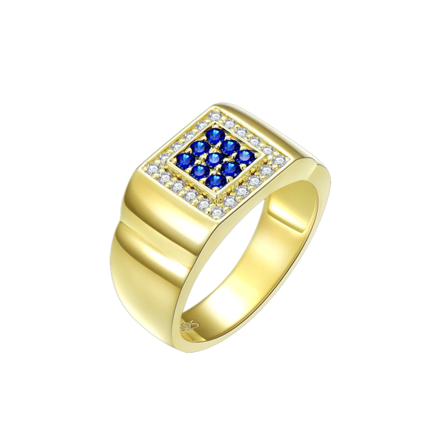Conjunto de ouro 10K criado anel de safira com zircão para homens-0