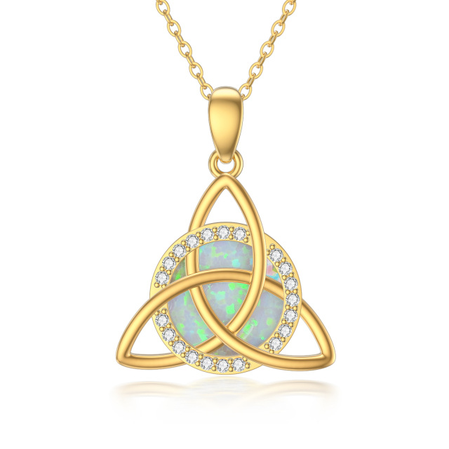 14K Gold Opal & Cubic Zirconia Celtic Knot Pendant Necklace-1