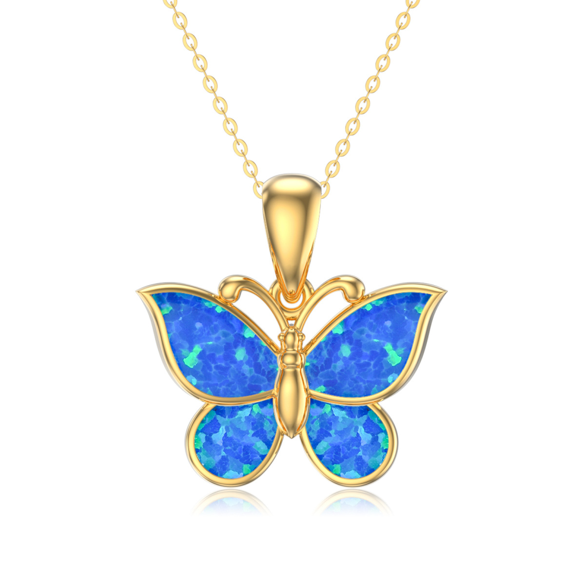 Collier pendentif papillon en or 14K avec opale-1