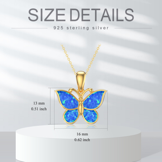 14K Gold Opal Schmetterling Anhänger Halskette-4