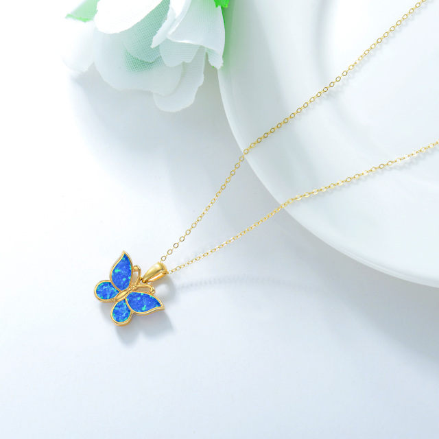 14K Gold Opal Butterfly Pendant Necklace-3