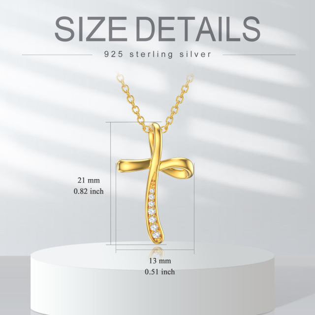 Collier croix en or 14K à zirconium cubique rond -4