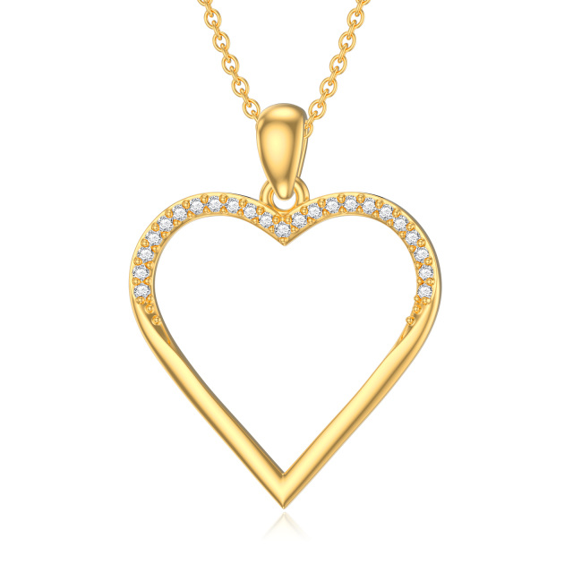 14K Gold Heart Shape Pendant Necklace With Zircon Gifts for Women Girls-0