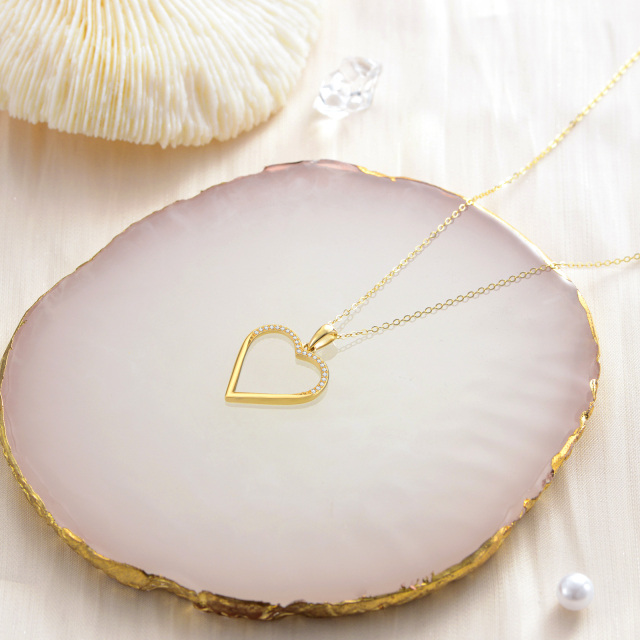 14K Gold Heart Shape Pendant Necklace With Zircon Gifts for Women Girls-2