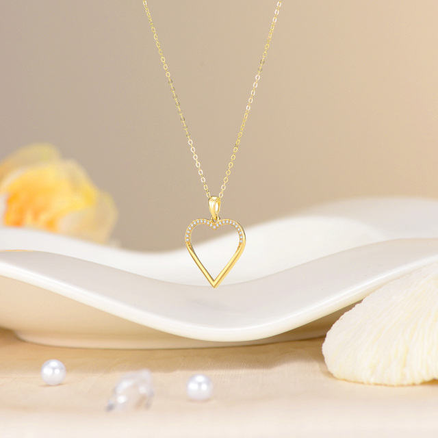14K Gold Heart Shape Pendant Necklace With Zircon Gifts for Women Girls-3