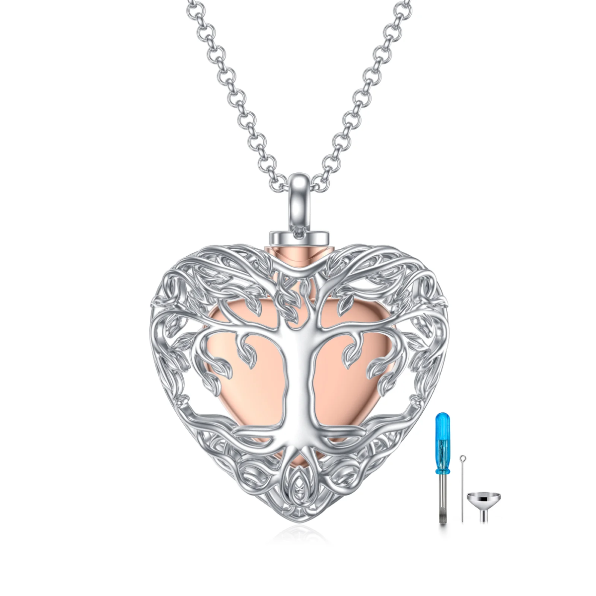 Sterling Silver with Rose Gold Plated Tree Of Life & Heart Urn Necklace for Ashes-1