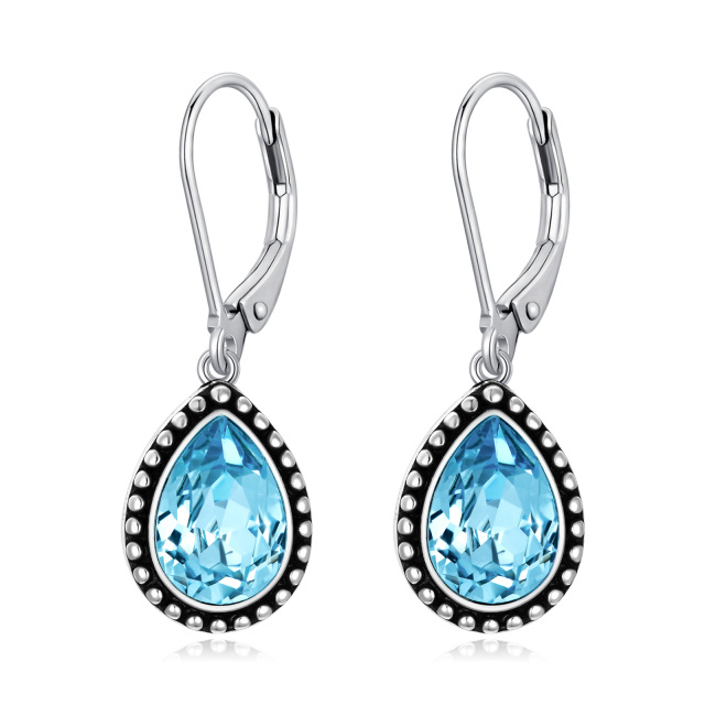 Sterling Silver Pear Shaped Crystal Drop Shape Lever-back Earrings-1