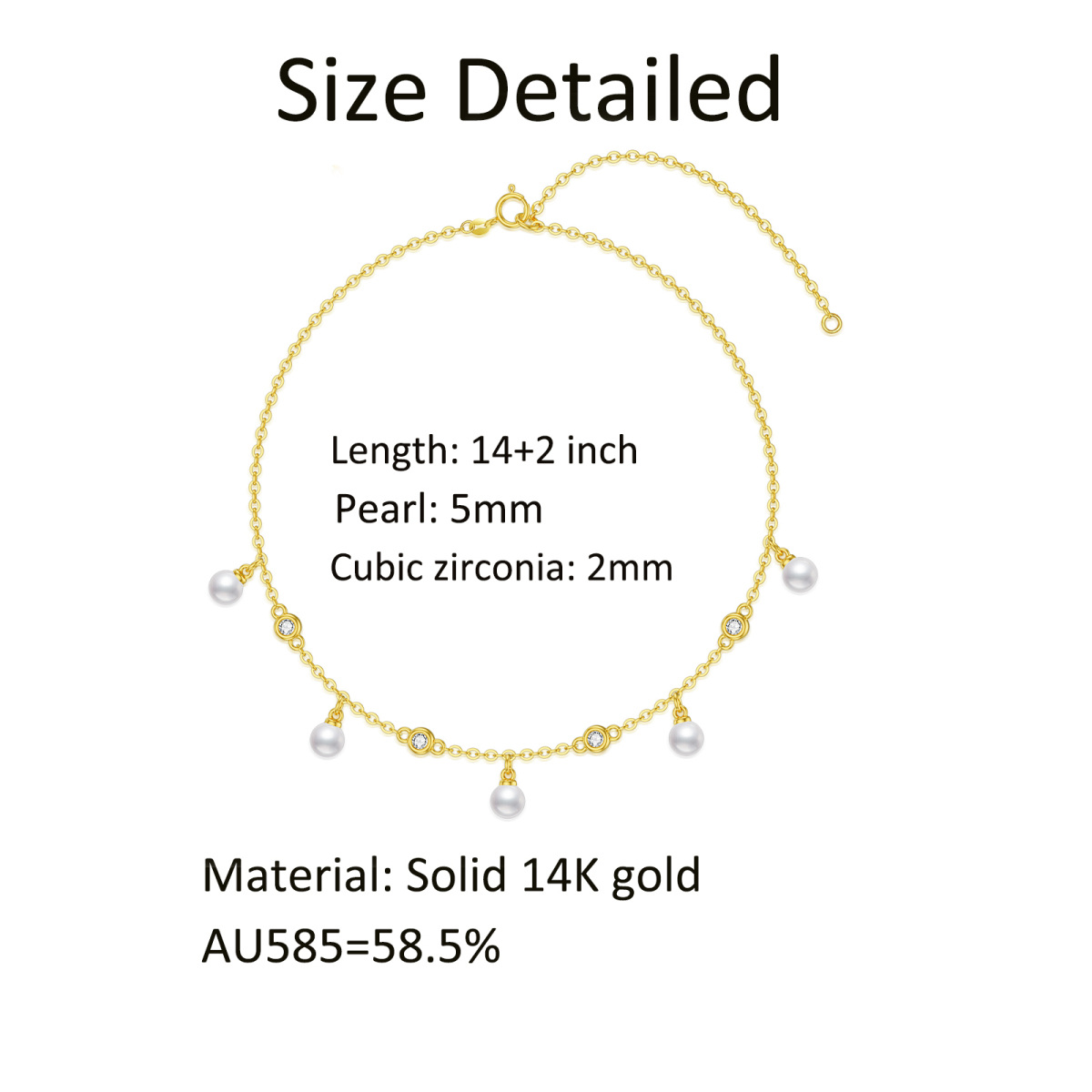 Collar gargantilla de metal con perlas y circonitas cúbicas redondas de oro de 14 quilates-6