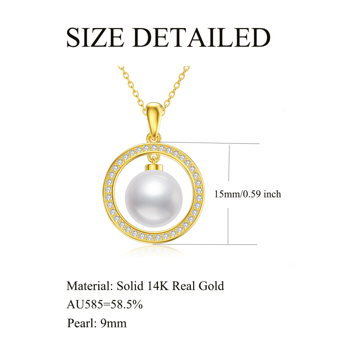 14K Gold Perle rund/sphärisch Anhänger Halskette-5