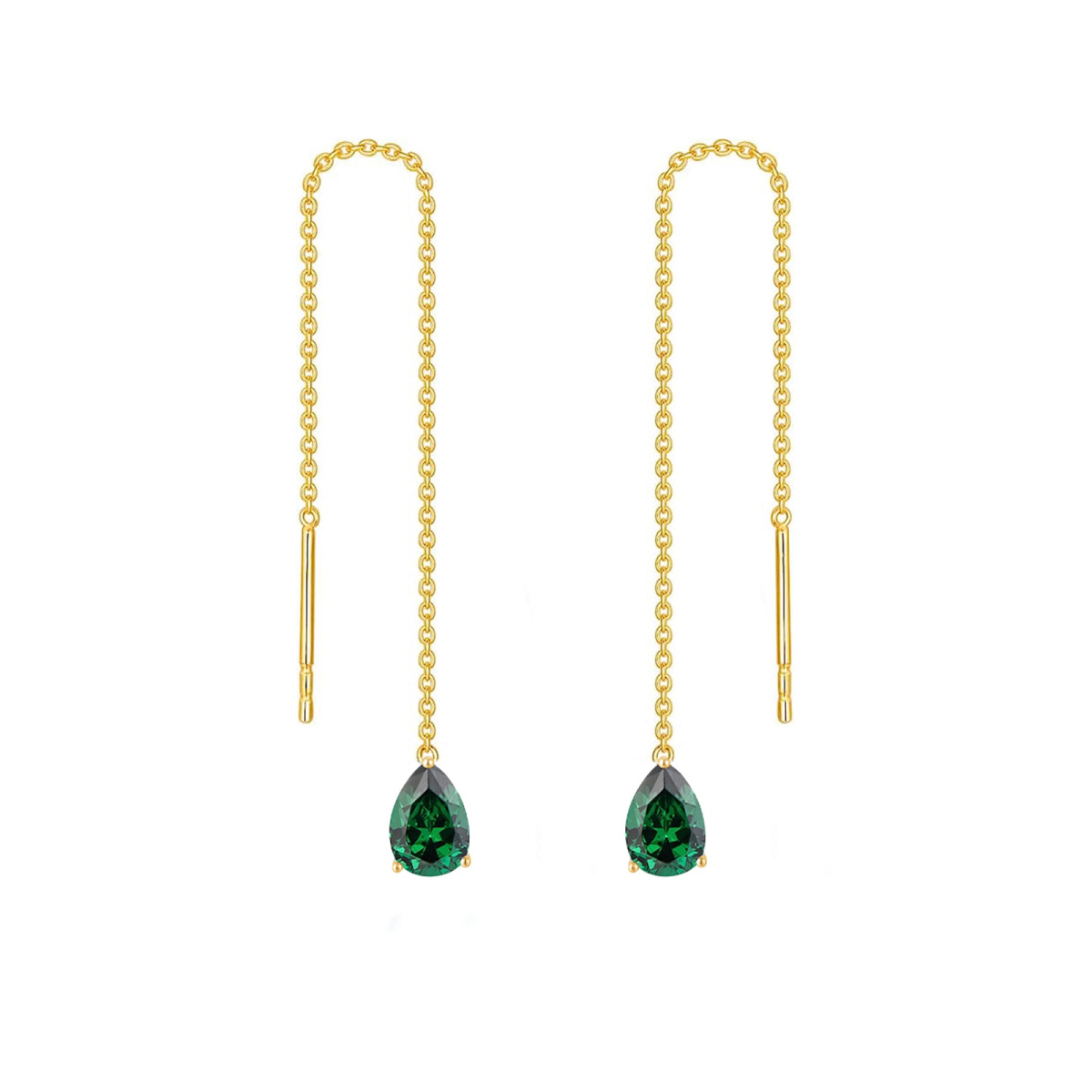 14K Gold Pear Shaped Cubic Zirconia Drop Shape Drop Earrings-1