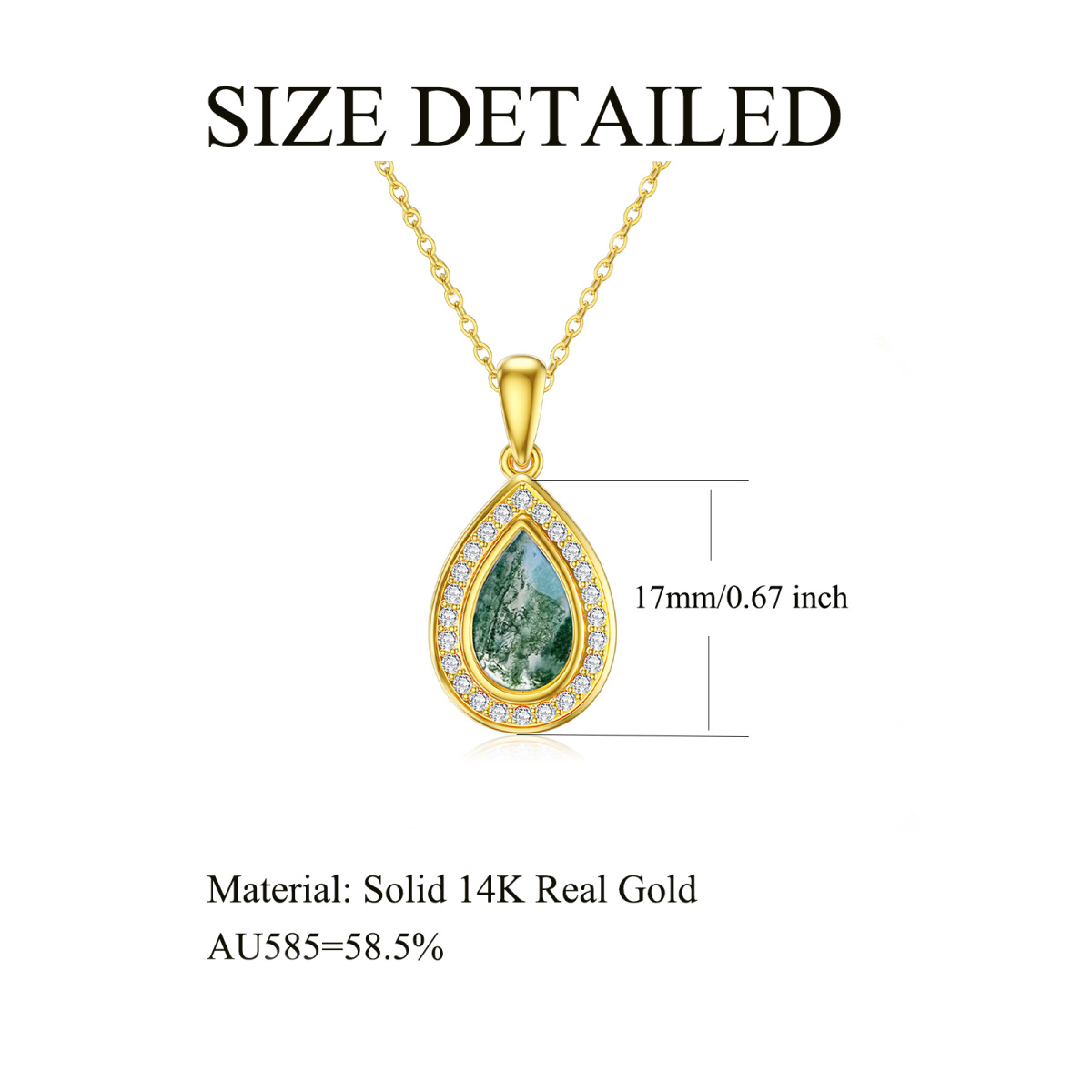 14K Gold Moss Agate Drop Shape Pendant Necklace-6