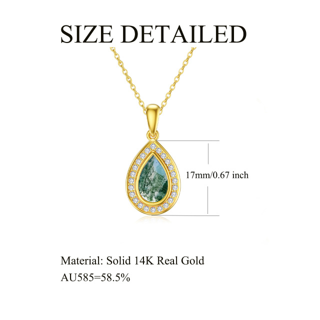 14K Gold Moss Agate Drop Shape Pendant Necklace-5