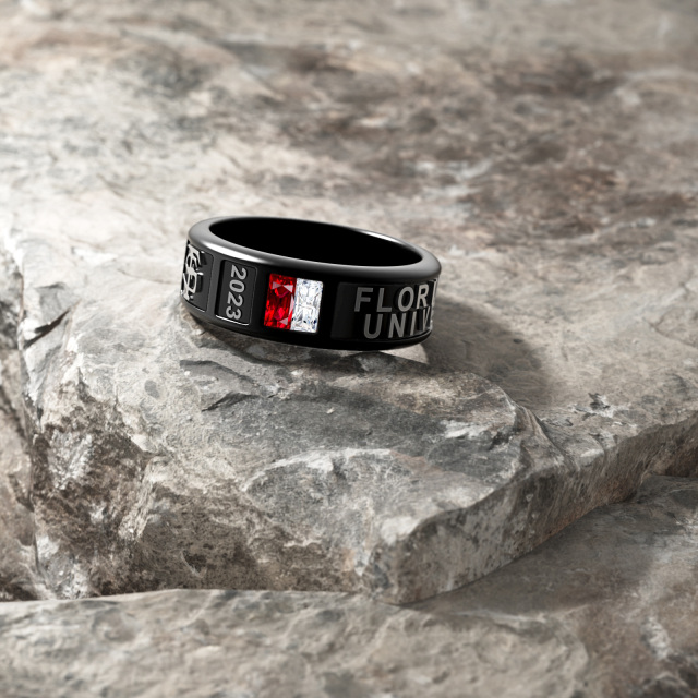 Anel de prata esterlina com ródio preto, cor princesa, formato quadrado, pedra de aniversário personalizada, gravura personalizada, anel de pedra de aniversário para homens-5