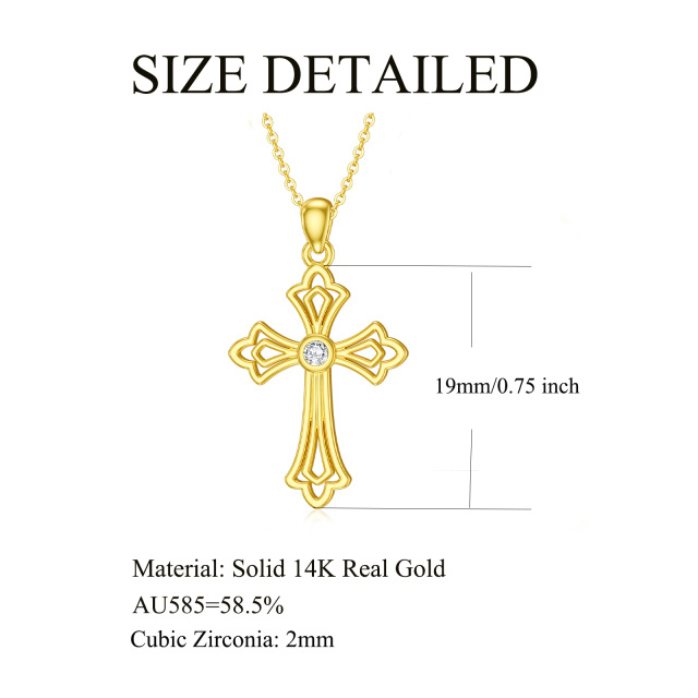 14K Gold Round Cubic Zirconia Cross Pendant Necklace-5