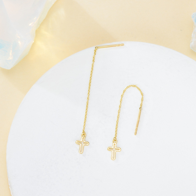 14K Gold Cross Threader Drop Earrings Party Wedding Dating Birthday Gift For Women-3