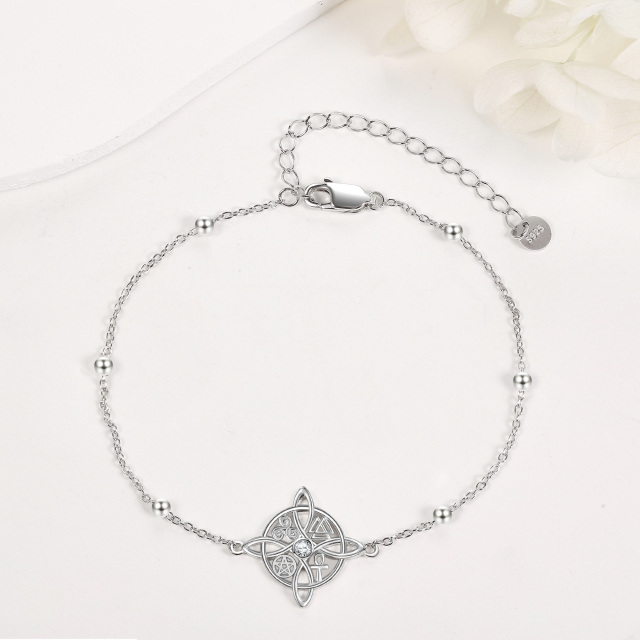 Sterling Silver Round Cubic Zirconia Witches Knot Pendant Bracelet-2