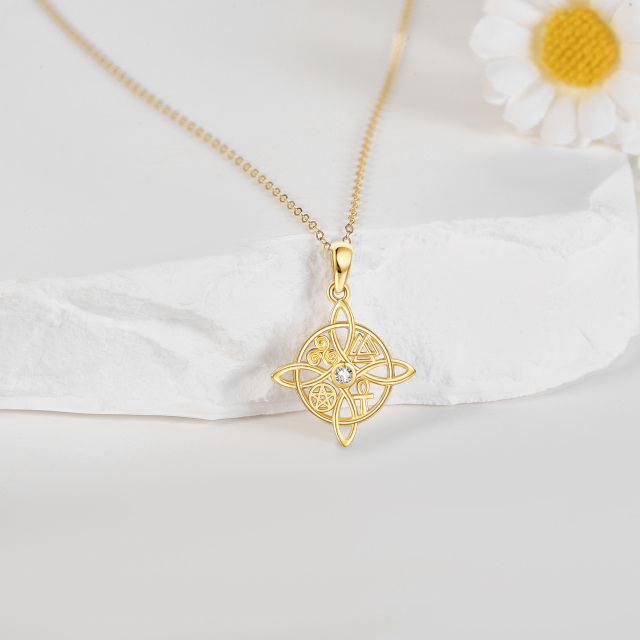 Collier à pendentif nœud de sorcière en or 14K à zircon cubique-2