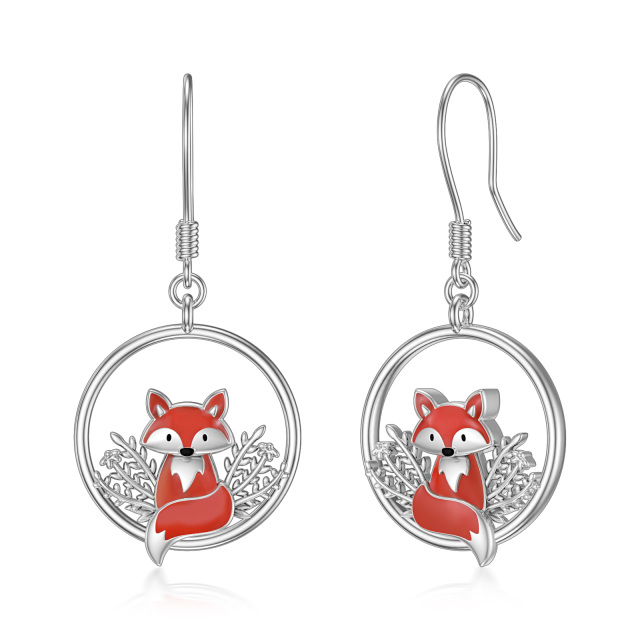 Sterling Silver Fox Drop Earrings-1