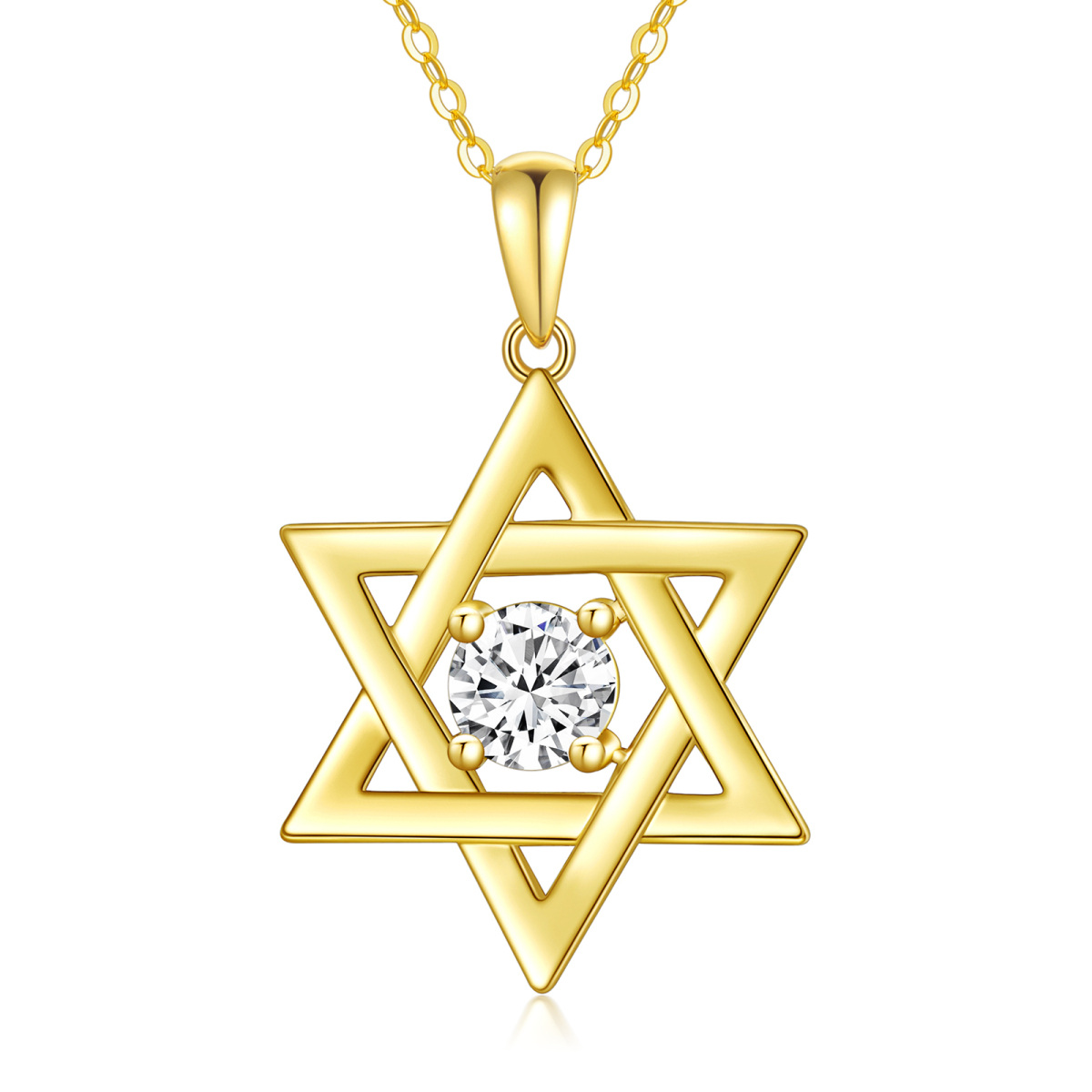14K Gold Round Moissanite Star Of David Pendant Necklace-1