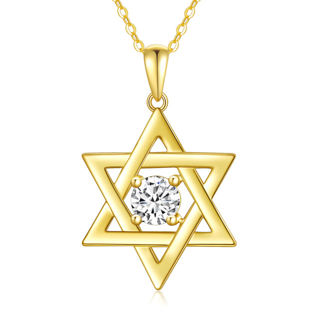 14K Gold Round Moissanite Star Of David Pendant Necklace-0