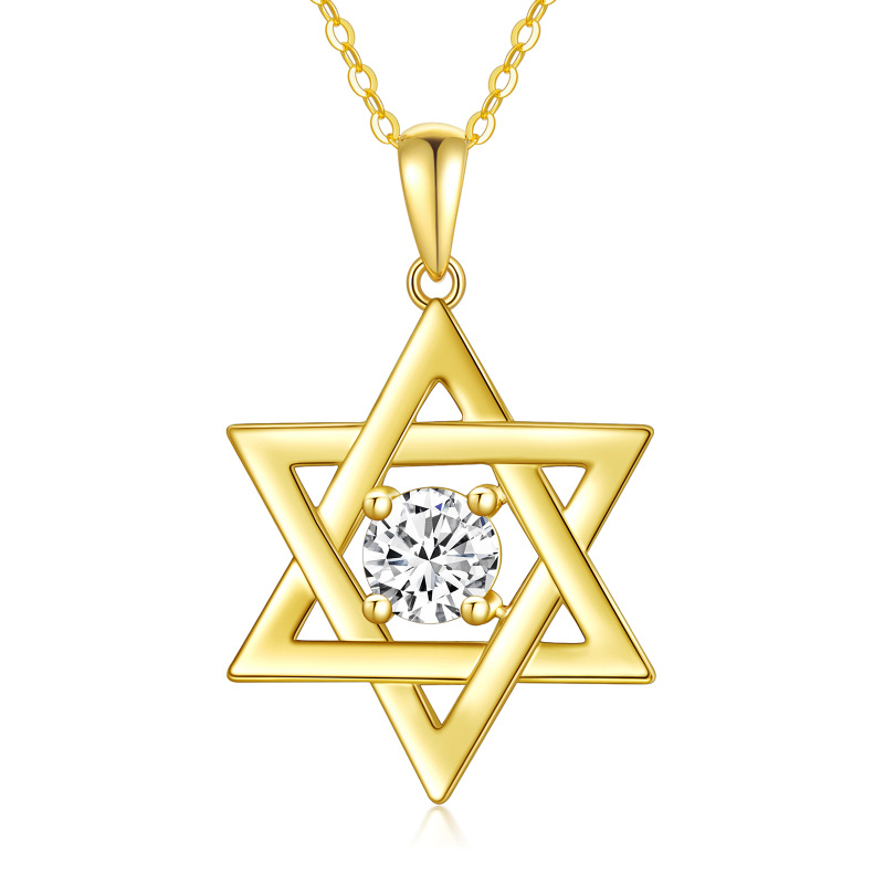 14K Gold Round Moissanite Star Of David Pendant Necklace